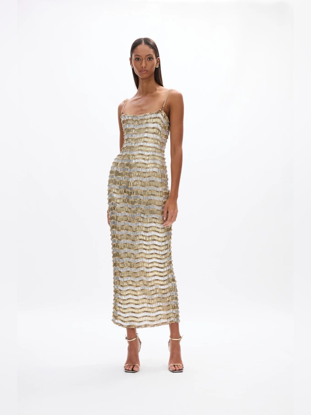 Rachel Gilbert New Zeph Gown Dress Beaded Gold Silver Size 4
